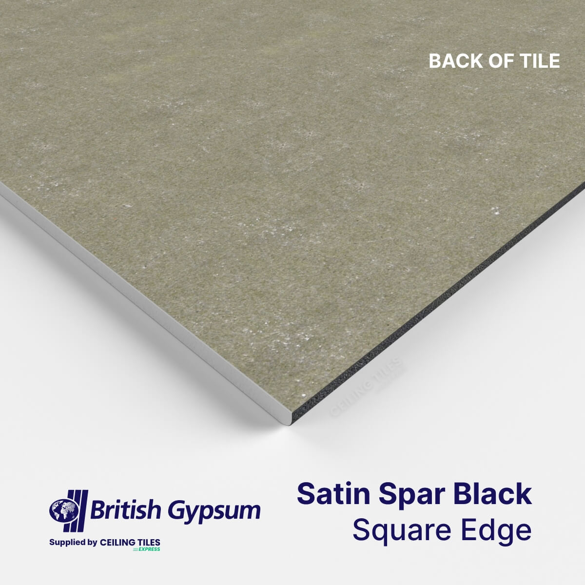 Black British Gypsum Ceiling Tiles – Square Edge, Satin Spar (600x600mm)