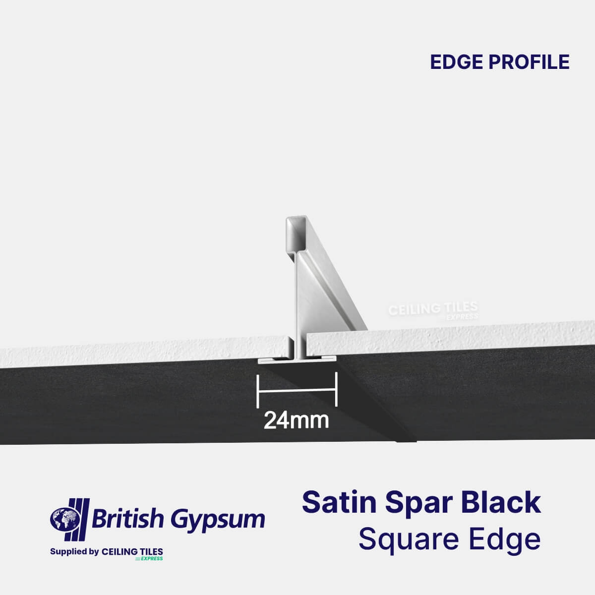 Black British Gypsum Ceiling Tiles – Square Edge, Satin Spar (600x600mm)
